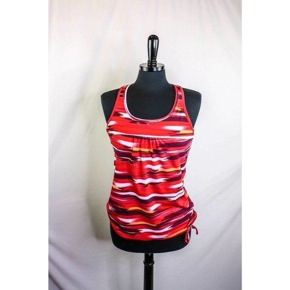 Athleta Tank Top Built In Sports Bra Racerback Stripes Size M - Picture 1 of 4